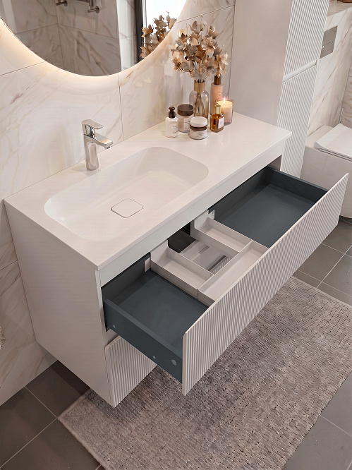 Тумба подвесная ДАЛЛАС 110 левая /белая матовая  / AQUA DE MARCO